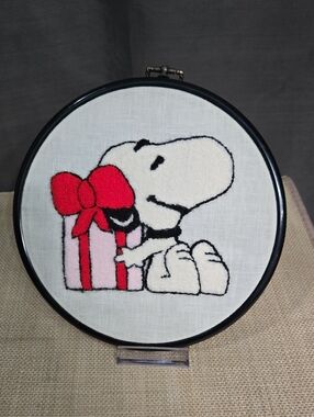 Embroidered Snoopy Art with Red and Pink Gift Accent